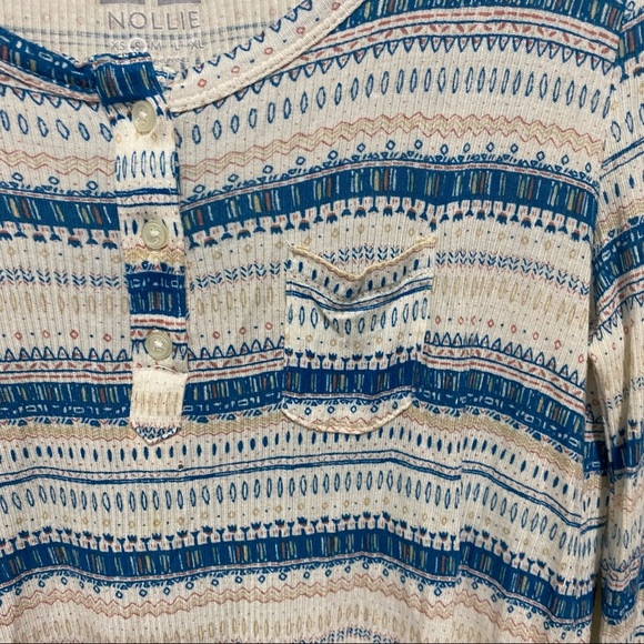 Nollie White Blue Print Long Sleeve Pocket Henley Top - Picture 3 of 6
